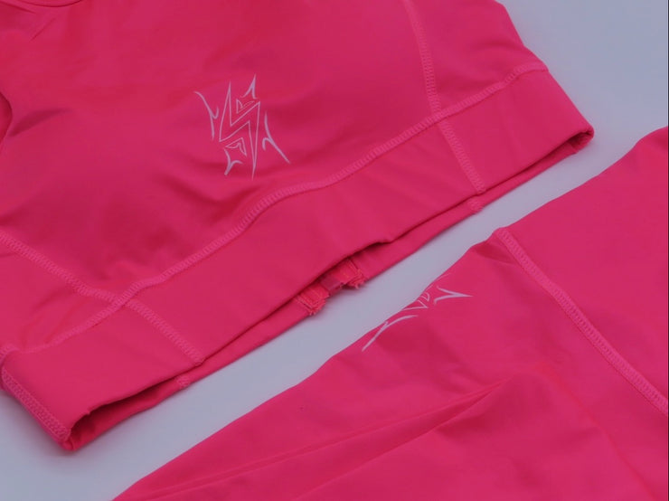 Static Sportswear Womens Racer Sports Bra -Pink and pink leggings