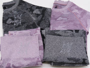 Static Sportswear Women's Camo Runner yoga leggings and crop top long-sleeve Purple and Grey